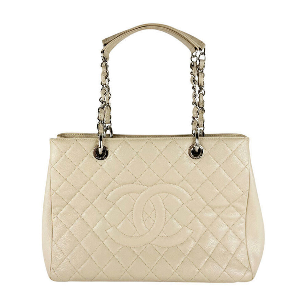 Chanel CHANEL Tote Bag Shoulder GST Caviar Skin Leather Greige Silver Women's...